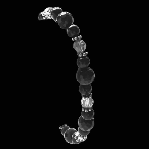 OM# Lovely Sterling 925 Silver with ONYX , Amber& Crystals 7” Bracelet - Picture 4 of 10